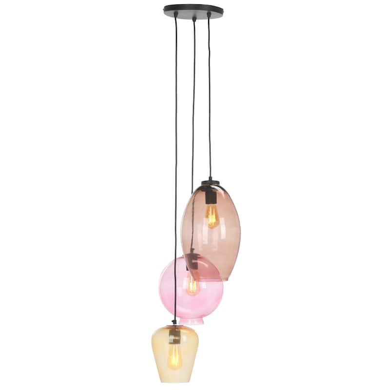 SAFAVIEH Keoni 3 Light Glass & Iron Pendant - 13"W x 15"D x 58"H