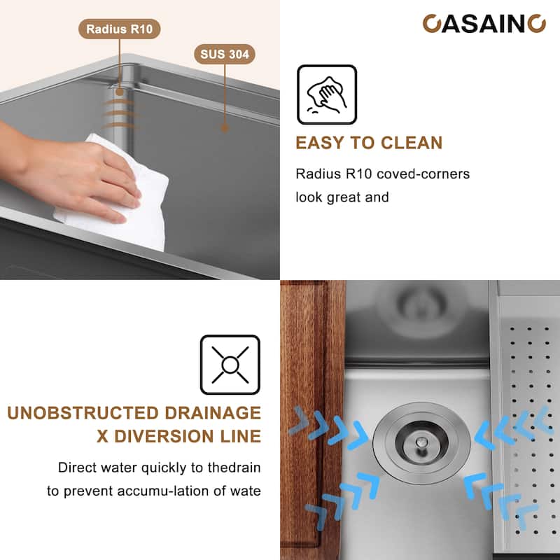 31 in. Undermount Single Bowl 18 Gauge Stainless Steel Workstation Kitchen Sink with Sliding Accessories, cUPC Certified