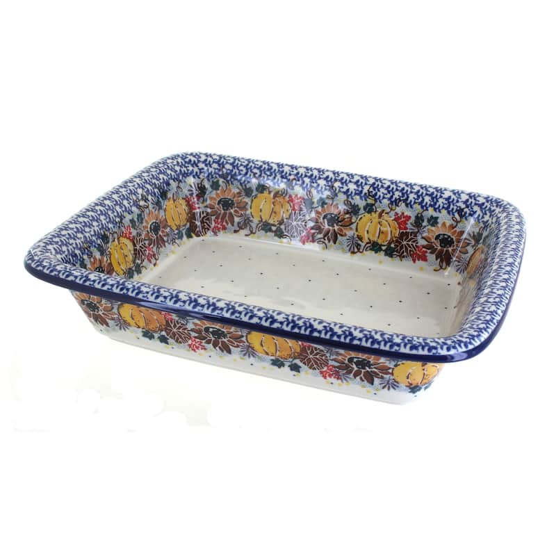 Blue Rose Polish Pottery 855 Ceramika Artystyczna Medium Rectangular Baker - Harvest Bounty