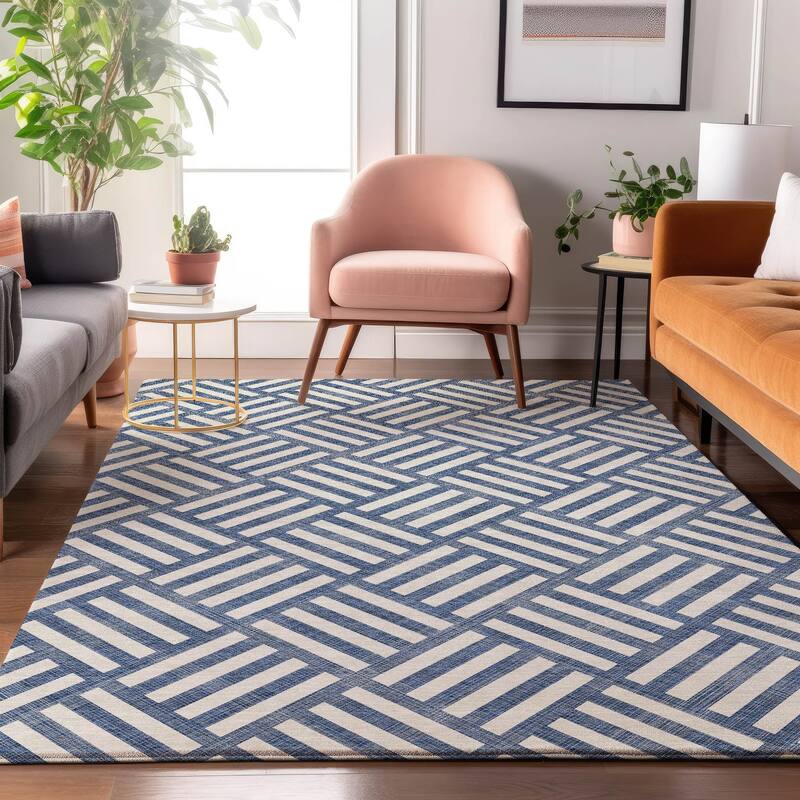 Premium Washable Super Soft Contemporary Mosaic Mayfield Rug - Navy - 8' x 10' - Rectangle
