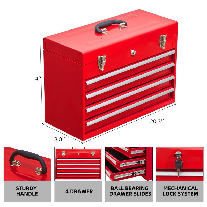 Portable Steel Tool Box with 4 Drawers,Cylinder Lock and Latch Closure