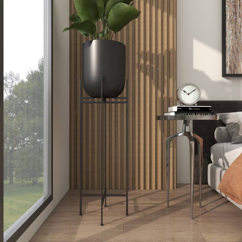 Black Iron Metal Modern Contemporary Planter on metal stand