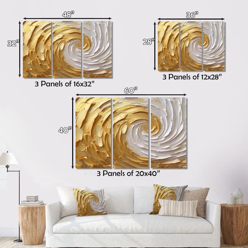 Designart "Gold and Cream Enchanted Whirls I" Abstract Spirals Metal Wall Art Set