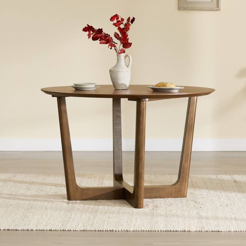 Spruce & Spring 47-Inch Modern Round Wood Dining Table with Cross-Leg Base - Walnut
