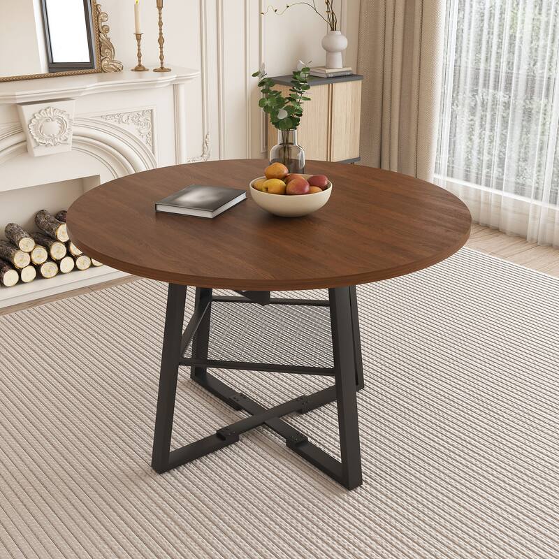 Extendable Round Dining Table, Kitchen Table with Open Wire Grid Shelf, Meeting Table for 4-8 People