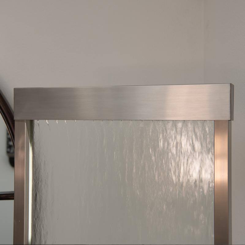 XBrand 72" Steel/Glass Free-Standing Waterfall Fountain w/ Pump, LED Lights and Rocks