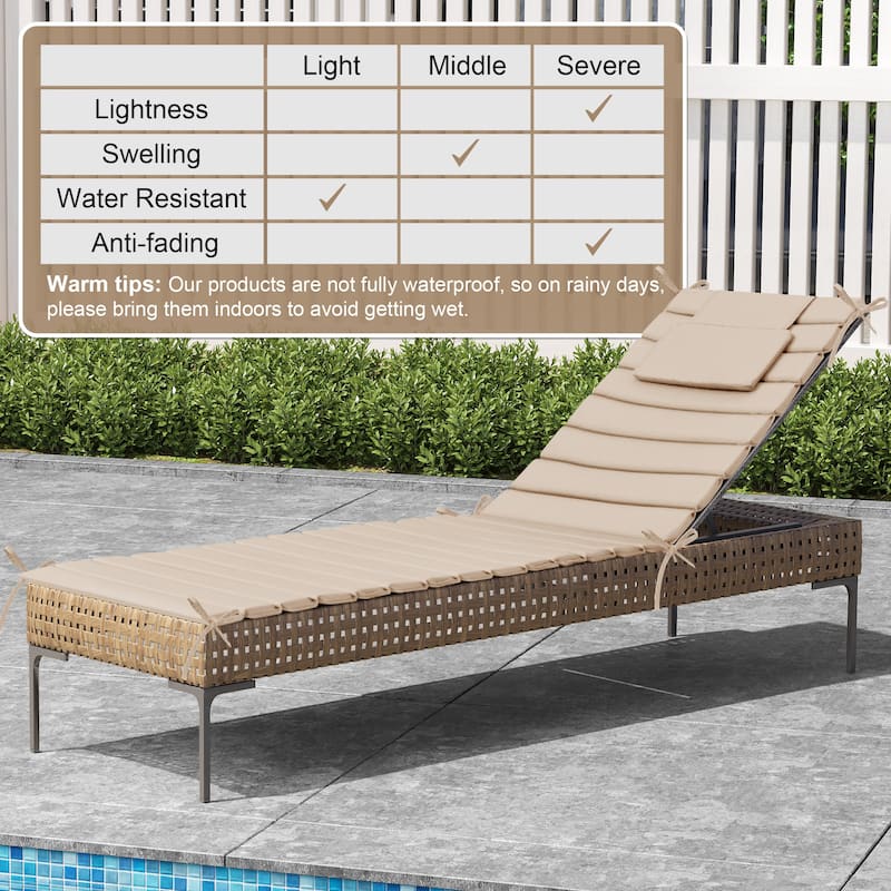 Outdoor Chaise Lounge Cushion, Quilted Patio Sun Lounger Pad with Straps