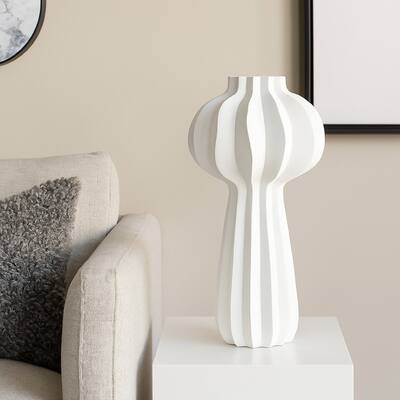 Samo Decorative Vase, Textured Body Bulb Accent, 29 Inch White Resin