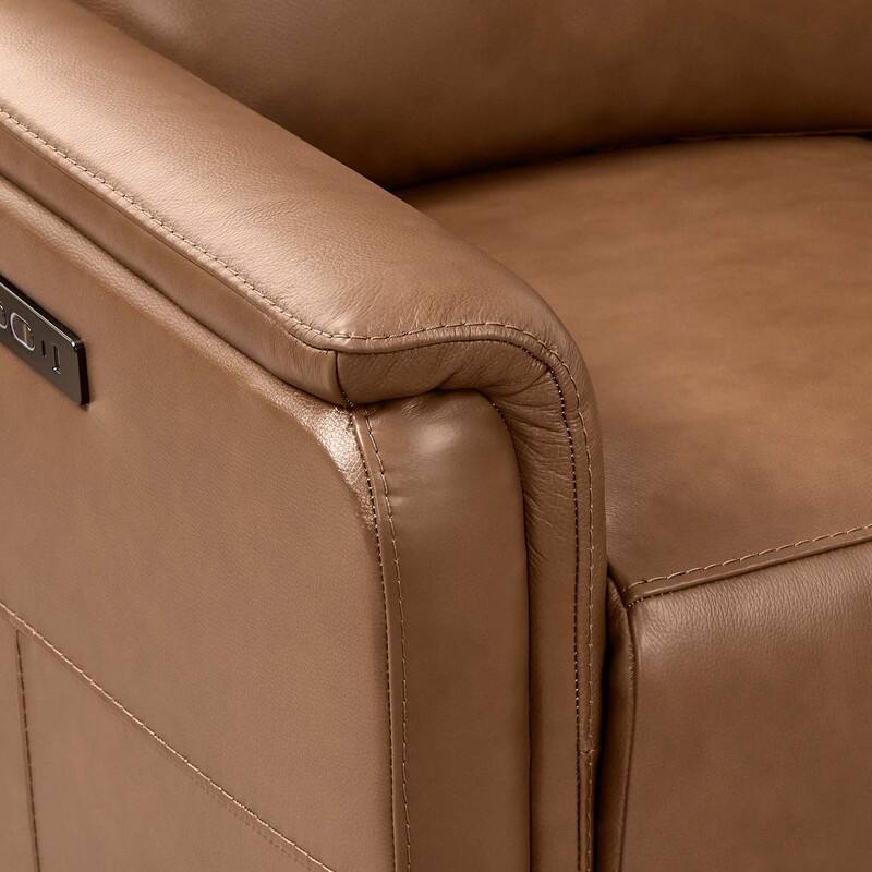 Spruce & Spring Genuine Leather Swivel Glider Recliner with Adjustable Headrest