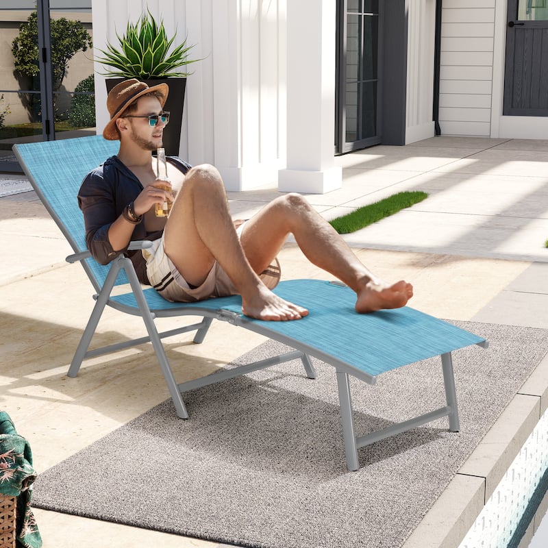 Outdoor Adjustable Aluminum Patio Folding Chaise Lounge Chair