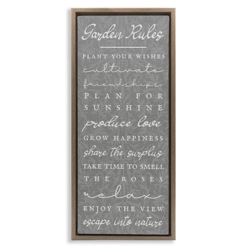 Stupell Comforting Garden Rules Framed Floater Canvas Wall Art Design By Lil' Rue - 15 x 31 - Brown