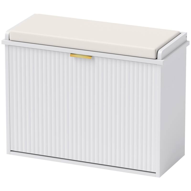 Particleboard and MDF Shoe Storage Bench with Cushion Seat and Drawer Cabinet - 22.2" - White