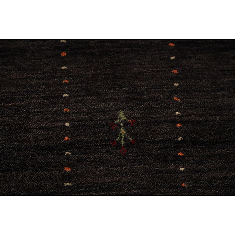 Tribal Gabbeh Area Rug Hand-Knotted Oriental Brown Wool Carpet - 8'1" x 9'10"