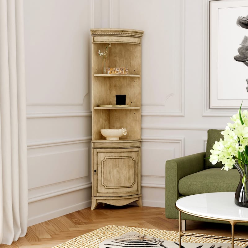Dowling 24 in. W x 73 in. H Quarter Round Wood Corner Cabinet with 3 Open Shelves and 1 Lower Storage Cabinet