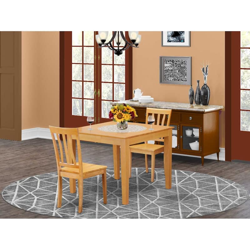 Mid-Century Table and Chairs Set - 3-Piece Dining Set - Oak Finish - 36" Square Table