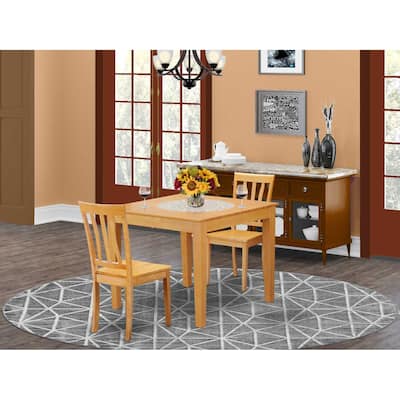 Mid-Century Table and Chairs Set - 3-Piece Dining Set - Oak Finish - 36" Square Table