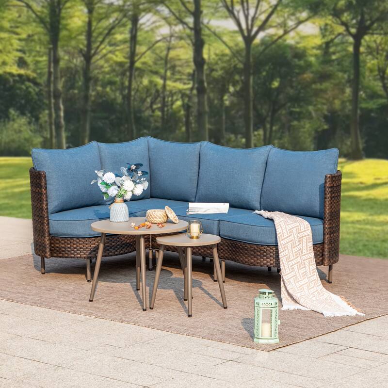 MAISON ARTS 8-Piece Outdoor Sectional Sofa Set Wicker Conversation Set with Thick Cushion and 2 Round Table