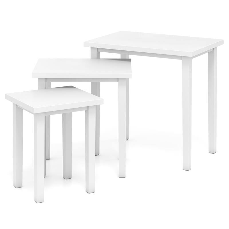 Gymax 3 PCS Nesting End Tables Farmhouse Rectangle Side Table Set for - White - Wood