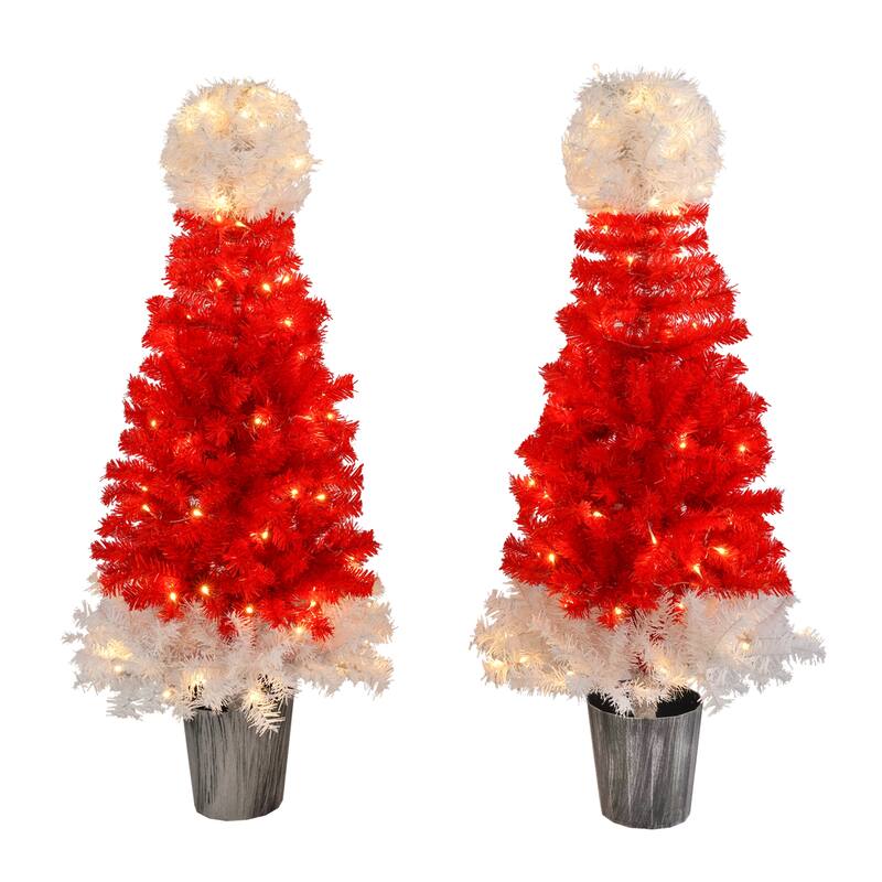 4FT Santa Hat Style Christmas Tree Set with LED Lights