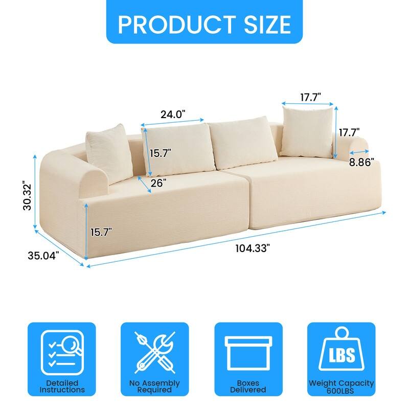 104" Curved Modular Sectional Sofa in Chenille Fabric Modern Minimalist Design Compressed No Assembly Required