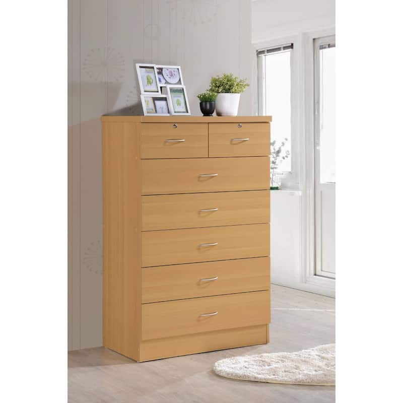 48" Beige and Silver Rectangular 7-Drawer Chest with Locks