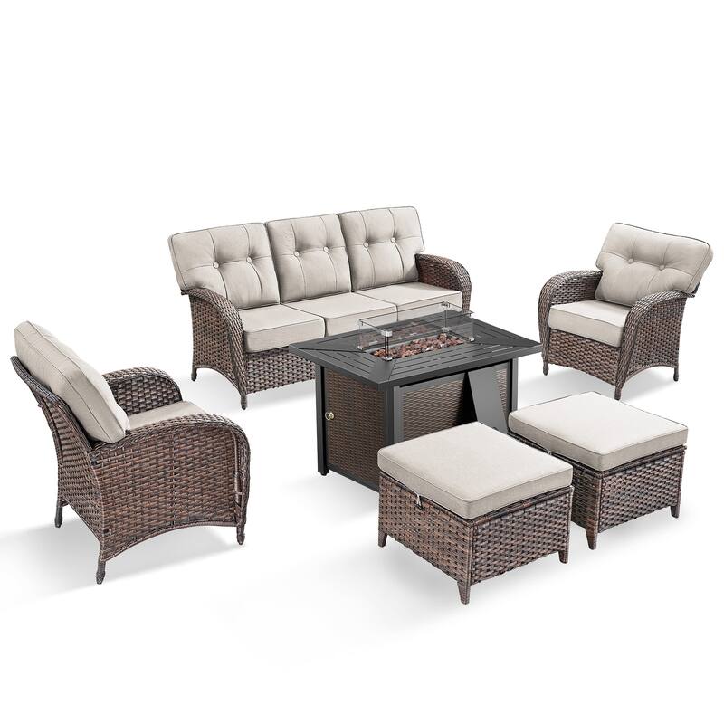 Pocassy Outdoor 43 In Fire Table with Sofa Patio Chair Set
