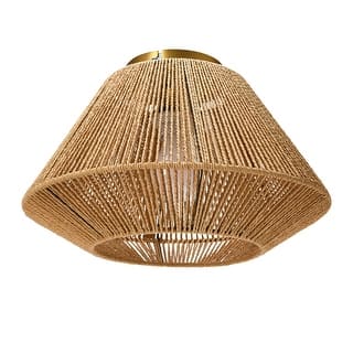 Rattan Shade Ceiling Lamp - 13.8"L x 13.8"W x 8.9"H
