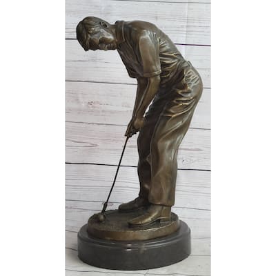 Male Golfer Dad Bronze Metal Sculpture Statue Trophy Signed Original Handmade Art 17 Inches X 9 Inches