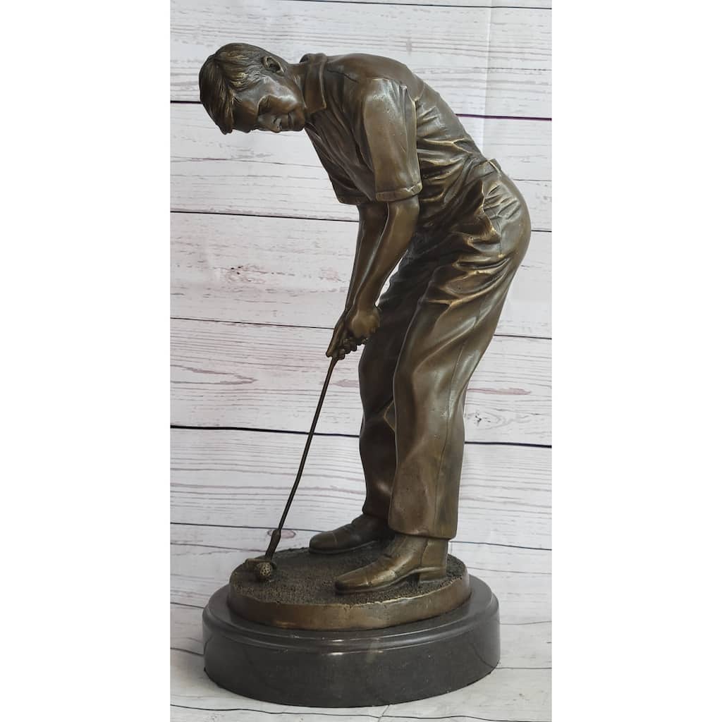 Male Golfer Dad Bronze Metal Sculpture Statue Trophy Signed Original Handmade Art 17 Inches X 9 Inches