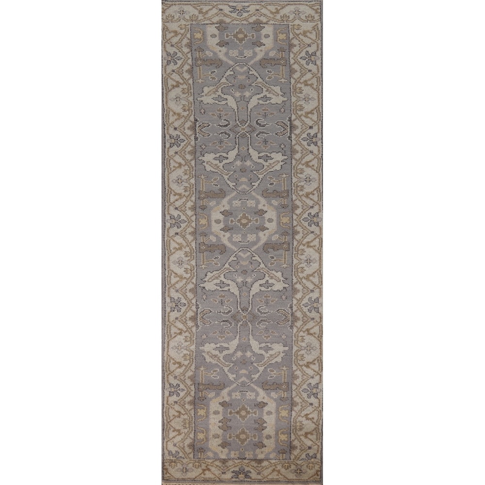 Gray Oushak Oriental Runner Rug Hand-Knotted Wool Carpet - 2'6"x 9'11"