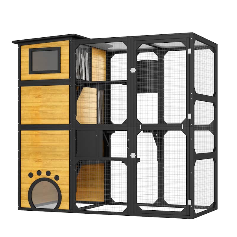 Catio Outdoor Cat Enclosure with Window Access, Outdoor Insulated Cat House for Multiple Cats, Cat Patio with Platforms