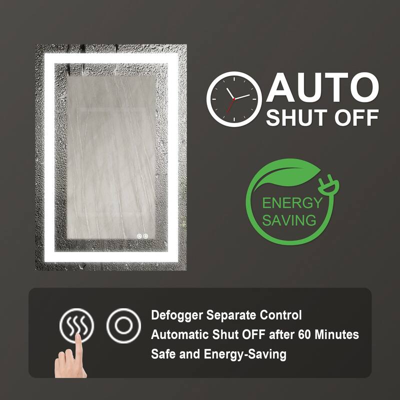Wall Mounted LED Bathroom Mirror With Memory Function,Dimmable, Anti-Fog (Horizontal/Vertical)