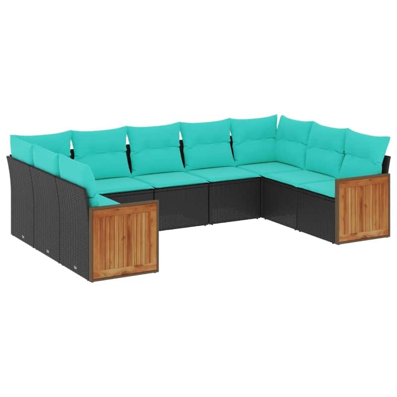 vidaXL 9 Piece Patio Sofa Set with Cushions Black Poly Rattan