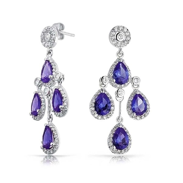 Bling Jewelry Purple Circlet Cz Teardrop Earrings Rhodium Plated Bling Jewelry Purple Circlet Cz Teardrop Earrings Rhodium Plated