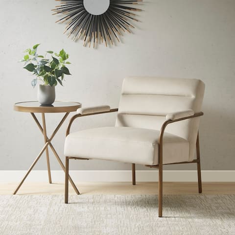 Madison Park Samantha Beige Upholstered Open Arm Metal Leg Accent chair