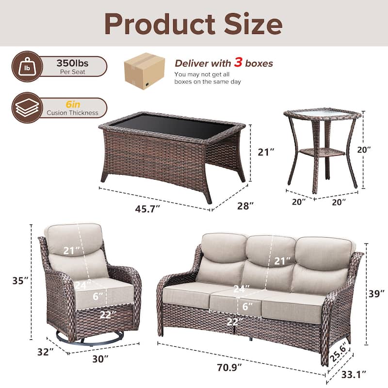 Gymojoy 5-Piece Patio Furniture Set with Swivel Glider Chairs, 6-Inch Ultra-Plush Cushions & Water-Resistant Olefin Fabric