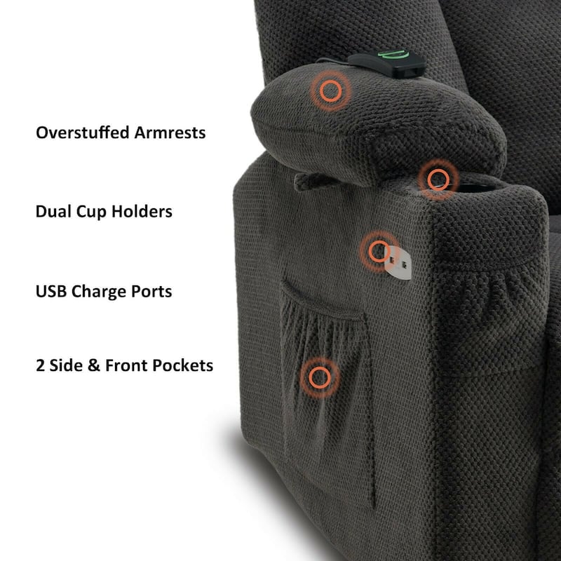 MCombo Electric Power Recliner Chair with Massage & Heat, Plush Fabric 8015