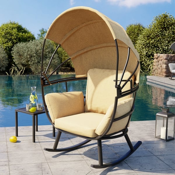 DAYAOUTDOOR Rocking Chair Outdoor Set Of 2, Extra Wide Outdoor Chair With Cushion, Patio Rocking Chairs With Ottoman, Outdoor Papasan