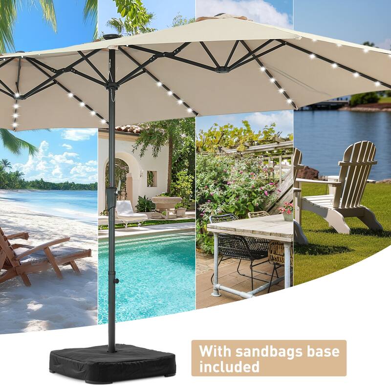 15ft Patio Umbrella Outdoor Market Umbrella with Base and LED Lights
