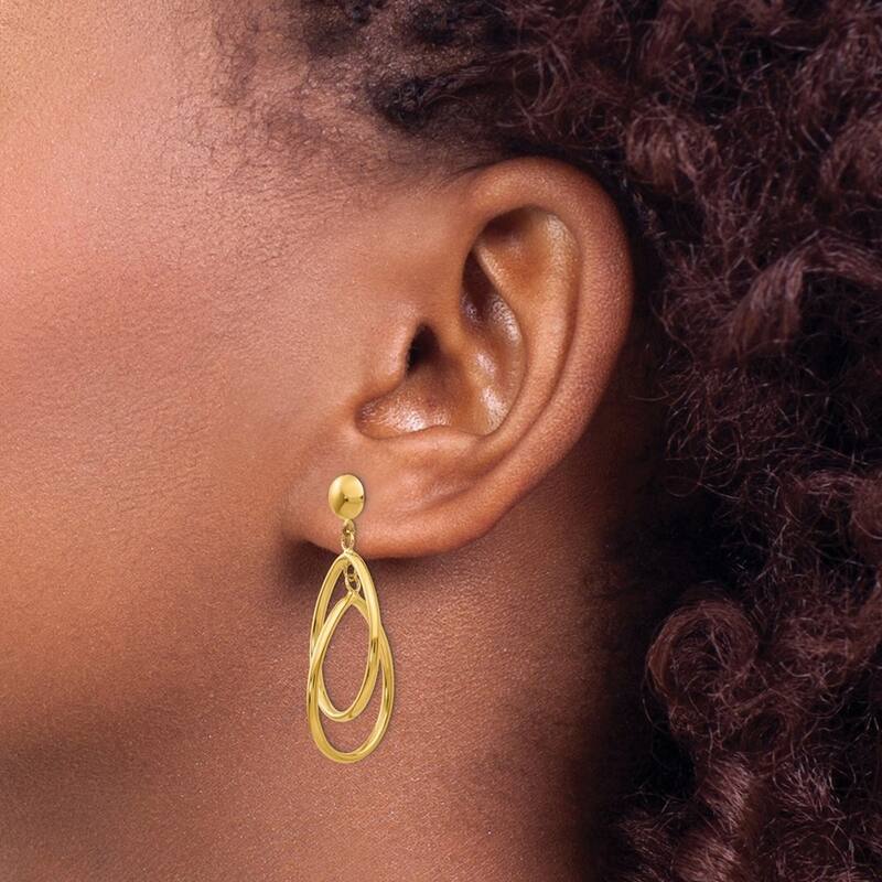 Curata 14k Yellow Gold Polished Oval Long Drop Dangle Earrings 26x16mm