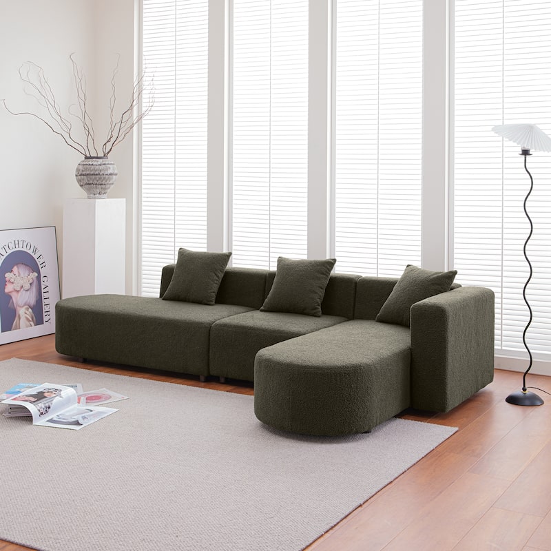 110.2 Inch Modern Sectional Sofa Couch,L Shape Boucle Sofa Couch with 3 Pillows,Modern Minimalist Style Couch