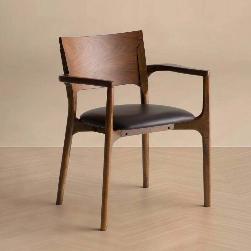 Modrest Edelman Mid-Century Modern Brown Leatherette & Walnut Dining Chair