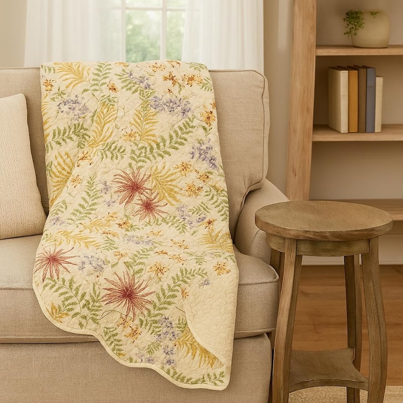 48" x 58" Fiji Quilted Botanical Scalloped Edge Accent Throw Blanket