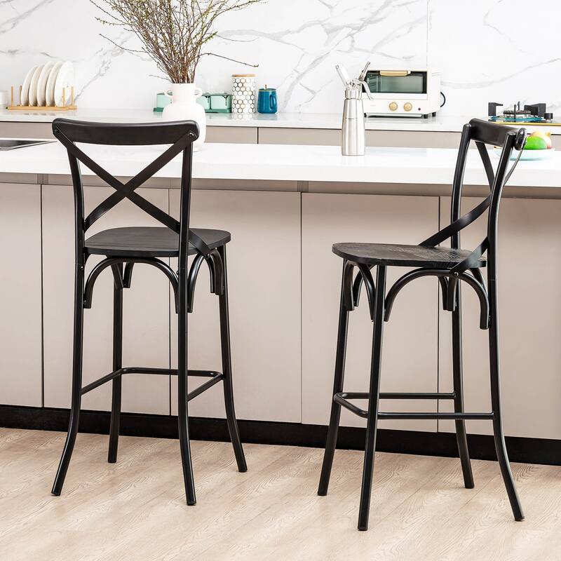 Glitzhome Industrial Rustic High Bar Stools with Wood Seat