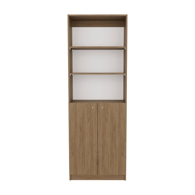 Home 2-Door Bookcase, Modern Storage Unit With Dual Doors And Multi-Tier Shelves, Natural Oak
