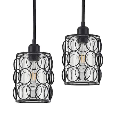 1 - Lightweight hanging pendant light with glass shade, E26 head for kitchen island, room (set of 2)
