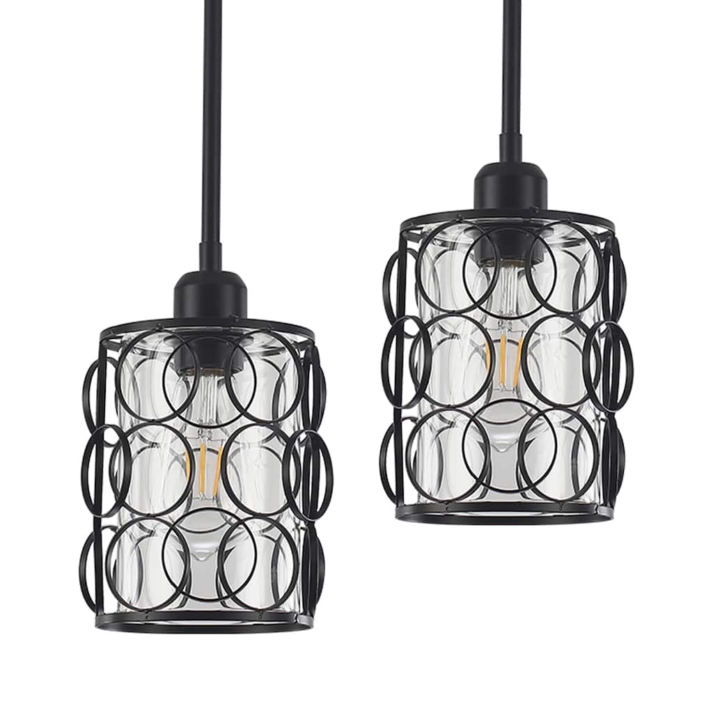 1 - Lightweight hanging pendant light with glass shade, E26 head for kitchen island, room (set of 2)