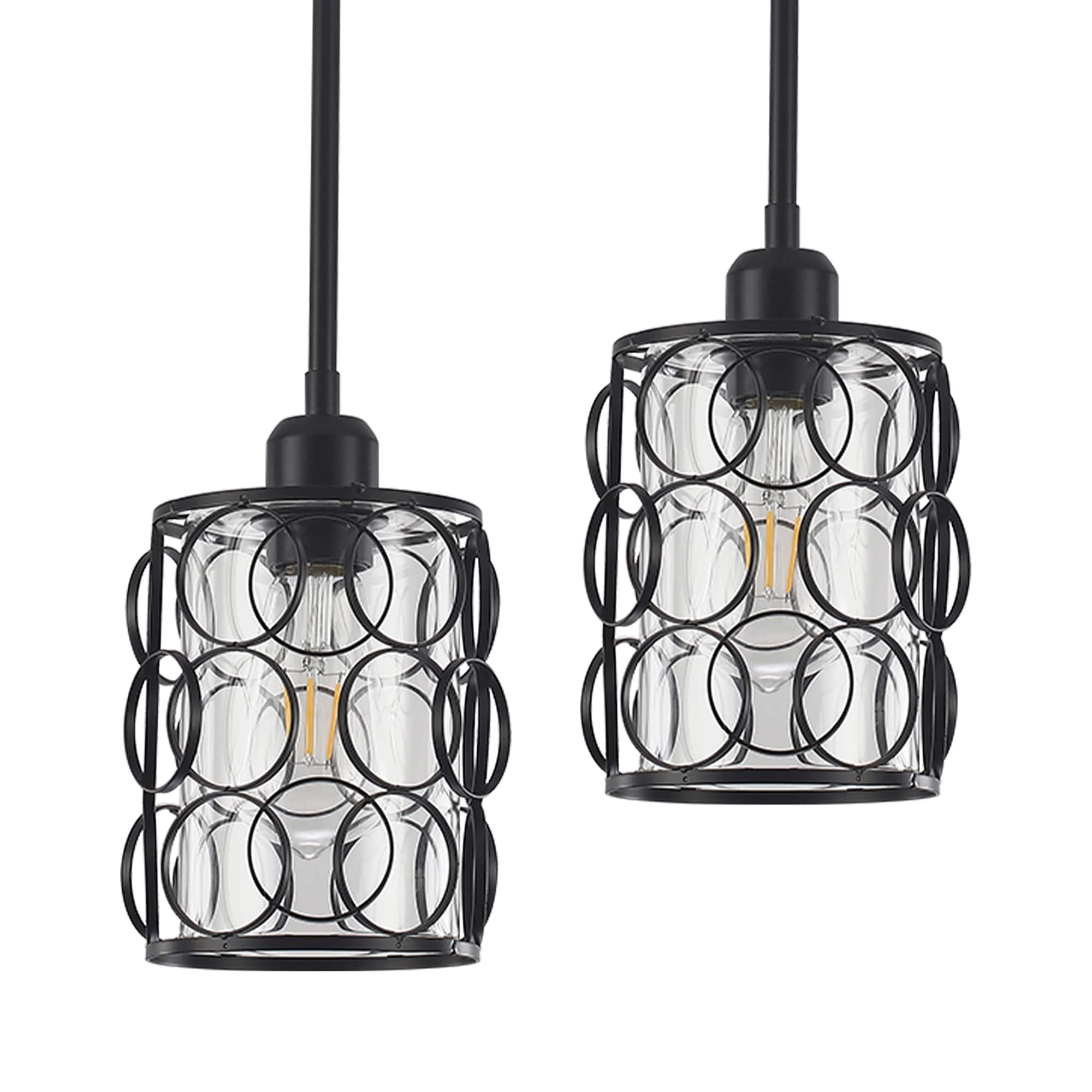 1 - Lightweight hanging pendant light with glass shade, E26 head for kitchen island, room (set of 2)