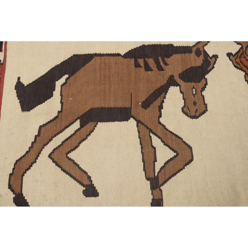 Ivory / Beige Kilim Qashqai Persian Vintage Rug Flatweave Wool Carpet - 3'7" x 6'6"