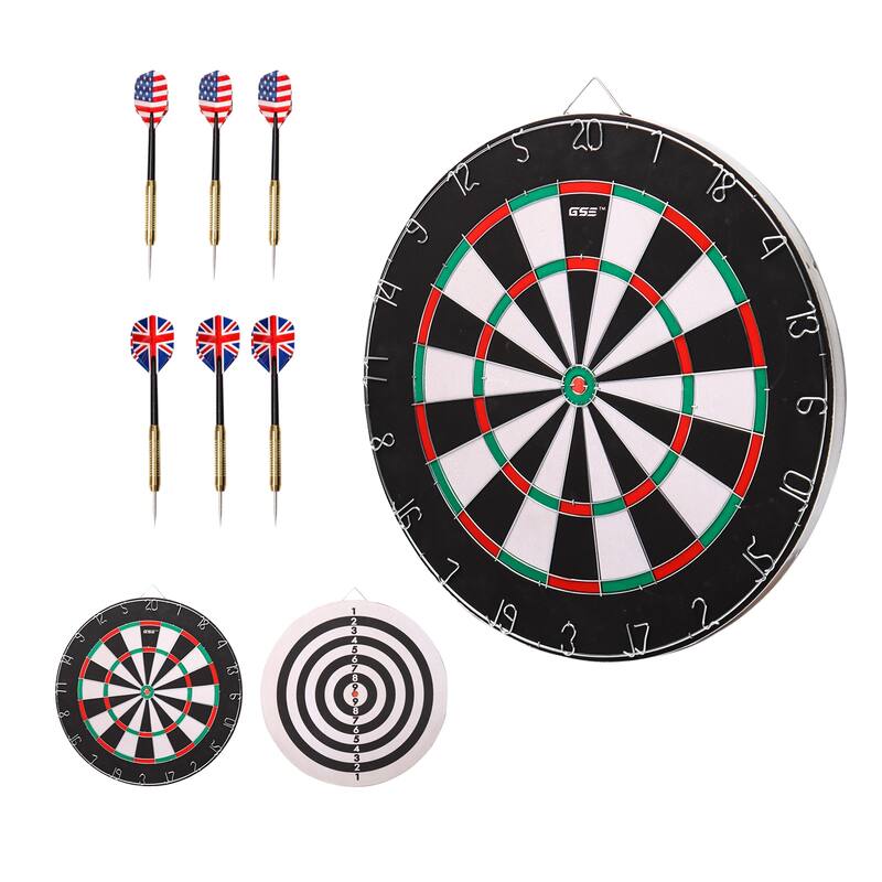 GSE™ 18" 2-in-1 Flocking Bullseye & Dart Board Games Set. Double-Sided Dartboard with six 17G Steel Tip Darts - 18-Inch